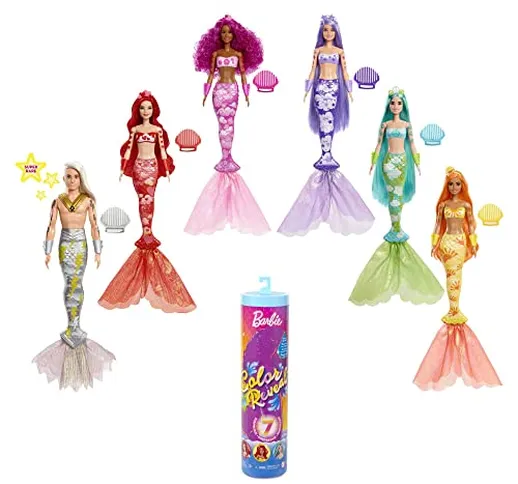 Barbie Sirena Color Reveal - Bambola Sirena Arcobaleno - Copertura Blu Metallizzata - Effe...