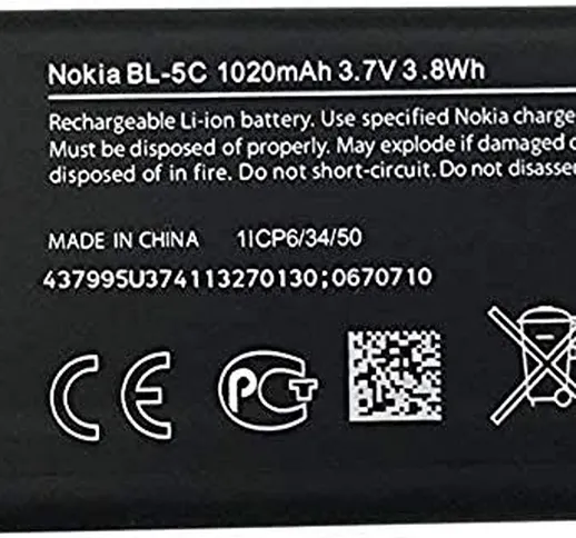 Nokia BL-5C - Batteria per Nokia 3650/3100 (ioni di litio, 1020 mAH)