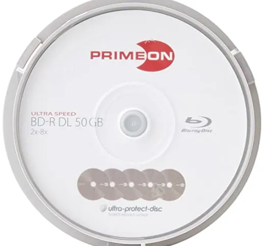 Primeon BD-R 50GB 2x-8x Blu-ray registrabile, Superficie ultra-protetta da disco, Confezio...