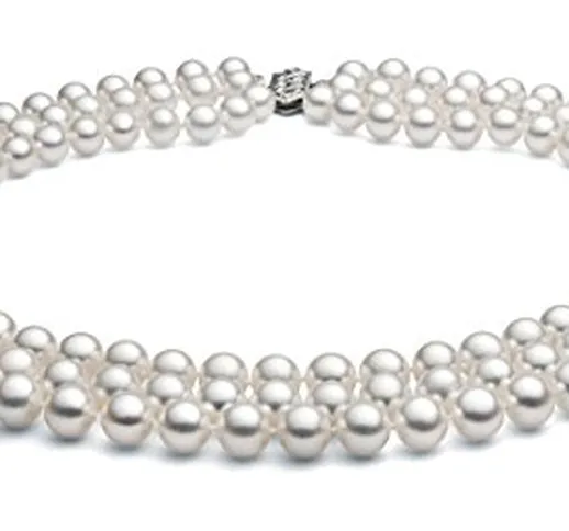 Oro bianco 14 K Triple Strand collana di perle coltivate Akoya qualità AA + bianco (5 – 5....