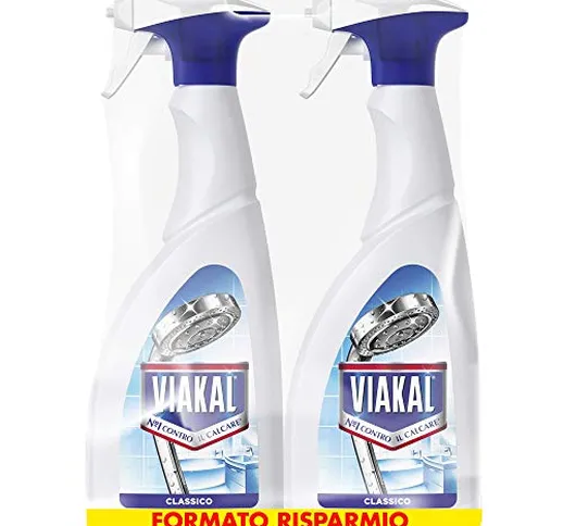 Viakal Anticalcare Detersivo Spray, 2 bottiglie da 700 ml, Classico, Rimuove Sporco e Batt...