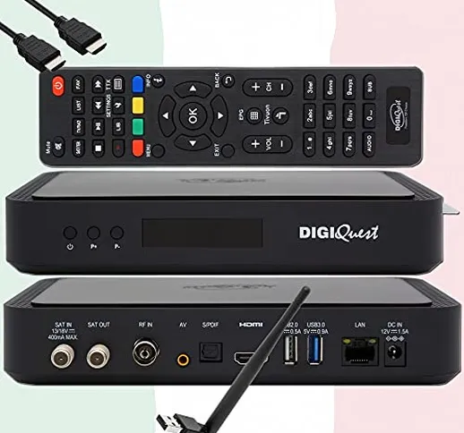 TiVuSat Scheda 4K UHD + ricevitore DIGIQuest Q60 Combo 4K H.265 S2+T2 HEVC Set-Top Box, ri...