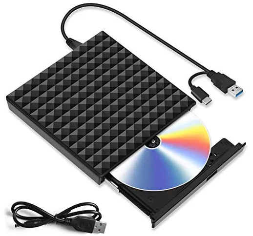 Unità CD DVD Esterna, USB 3.0 Tipo C Masterizzatore DVD CD Esterno DVD Rom unità Esterne L...