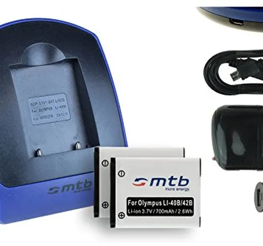 2x Batteria + Caricabatteria (USB/Auto/Corrente) Li-40b/42b per Olympus FE-, mju, µ, TG, V...