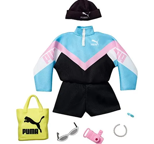 Barbie- Fashion Vestiti per Bambola Brandizzati Puma con Tuta, Cappello e Accessori, Gioca...