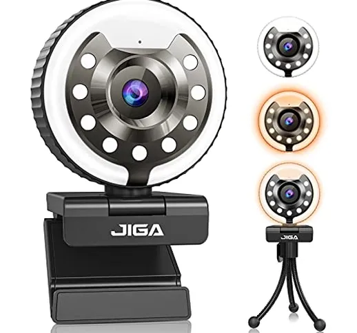 Webcam 1080P per PC, Webcams Full Hd con Microfono, Fotocamera Usb con 3 Luci e Luminosità...