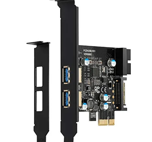 BEYIMEI PCIE USB 3.0 Card,PCI Express 1X a 2 porte con connettore USB 3.0 interno a 19 pin...