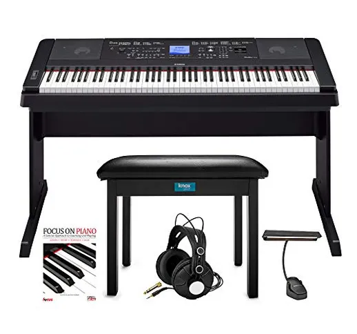 Yamaha DGX-660 - Bundle per pianoforte a 88 tasti, con panca ribaltabile, luce LED, cuffie...