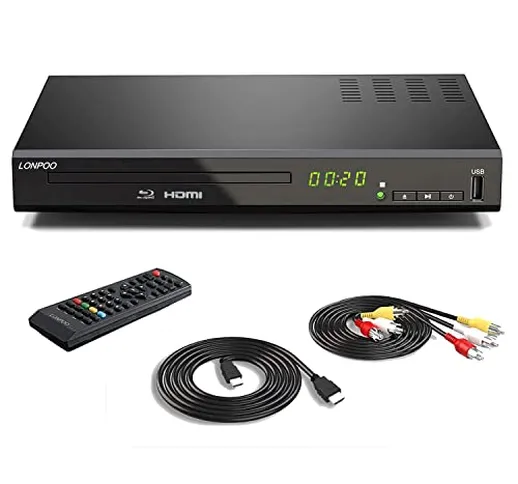 Lettore Blu-Ray dvd Per TV - 1080P HD Lettore DVD Compatto con Uscita AV & HDMI & Coassial...