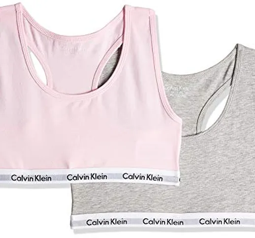 Calvin Klein 2pk Bralette, Reggiseno Bambina, Multicolore (Grey Htr/Unique 901), 12-14 ann...