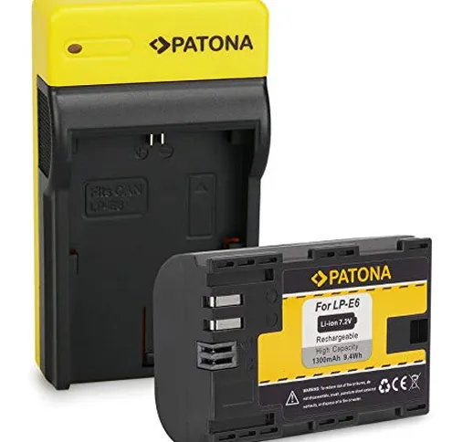 PATONA Batterie LP-E6 con Slim Caricatore compatibile con Canon EOS R, 5D Mark II III IV,...