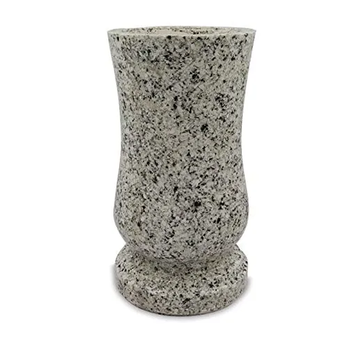 Vaso per lapidi in resina con effetto simile al granito, bianco “Striegau”, 15 x 27 cm