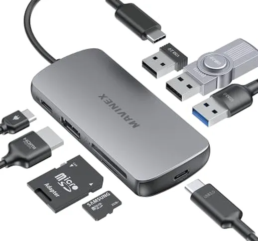 Hub USB C 8 in 1, MAVINEX da USB C a HDMI 4K, Ricarica PD da 100 W, Porta Dati USB C da 5G...