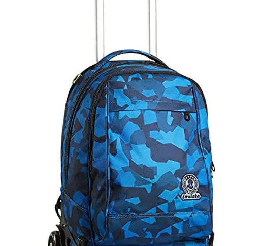 INVICTA S.P.A. Trolley New Tech Camo Squared, Blu, 3 in 1 Zaino Sganciabile, Viaggio & Scu...