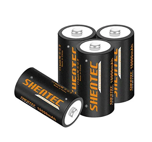 4 Pezzi Shentec D Batterie Ricaricabili ad Alta Capacità da 10000mAh 1.2V Ni-MH, D Torcia...
