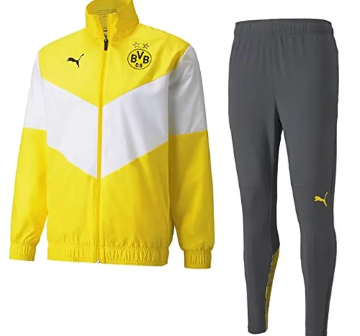 PUMA BVB Borussia Dortmund - Tuta da allenamento prematch, 21/22, giallo e grigio scuro, d...