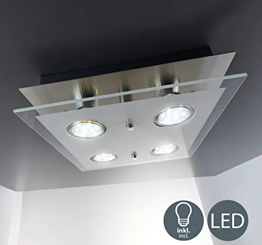 Plafoniera LED da soffitto, include 4 lampadine GU10 da 3W 250 Lumen, luce calda 3000K, la...