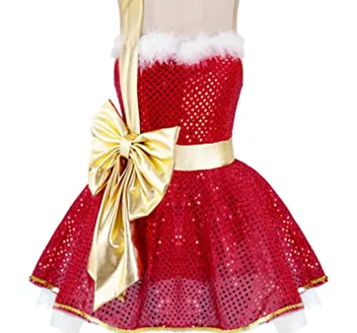 Freebily Vestito da Babbo Natale Bambina Paillettes Glitter Bowknot Vestito Danza Classica...