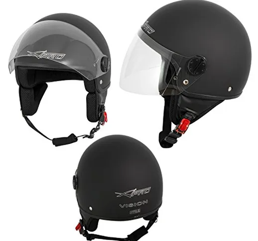 Casco Jet Demi Scooter Moto Omologato ECE 22 Visiera Antigraffio Nero Opaco XS