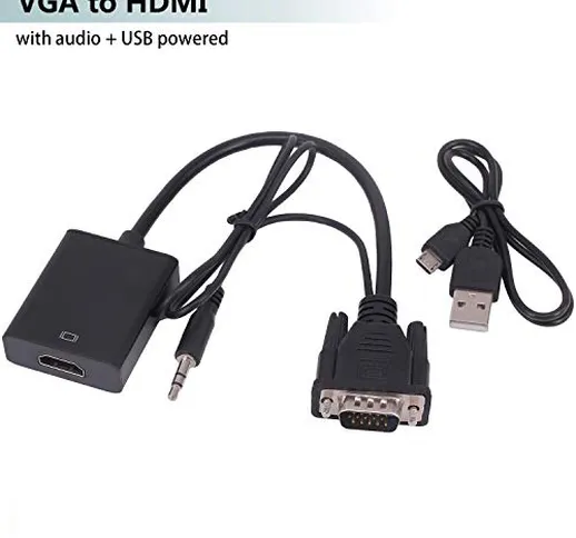 Yeebline, adattatore da VGA a HDMI, 1080p, convertitore da VGA maschio a HDMI femmina, con...