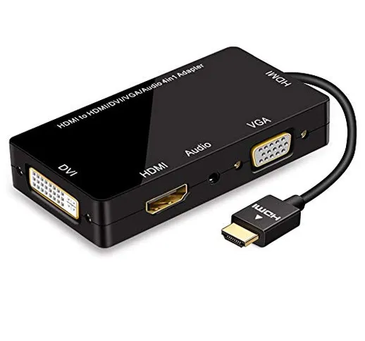 Angusplay Adattatore HDMI, Multiporta da HDMI a VGA DVI HDMI Sincrono con Audio 4 in 1 Con...