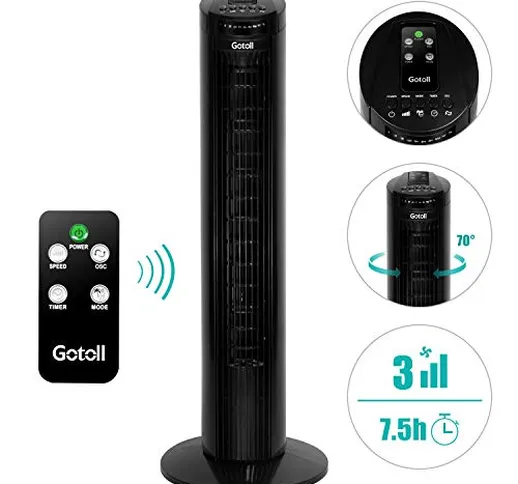 Gotoll Ventilatore a Torre con Telecomando,Ventilatori a Piantana 40W 74CM,Oscillazione 70...