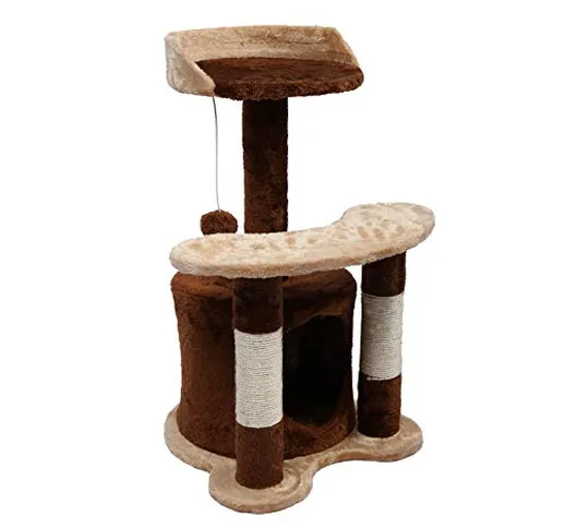 Albero tiragraffi gioco gatti 65cm marrone/beige con ripiano cuccetta pallina