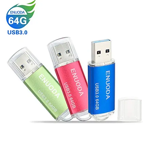 3 Pezzi 64GB Chiavetta ENUODA Pennetta Girevole USB 3.0 Unità Memoria Flash (Verde Rosso B...