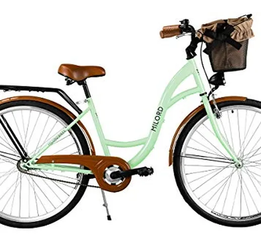 Milord. Comfort Bike con Cesto, Bicicletta da Città Donna, 1 velocità, Mente, 26"