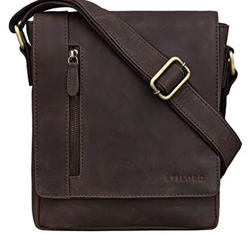 STILORD 'Easton' Borsa Messenger Piccola in Pelle Borsello Uomo Cuoio con Tracolla per Tab...