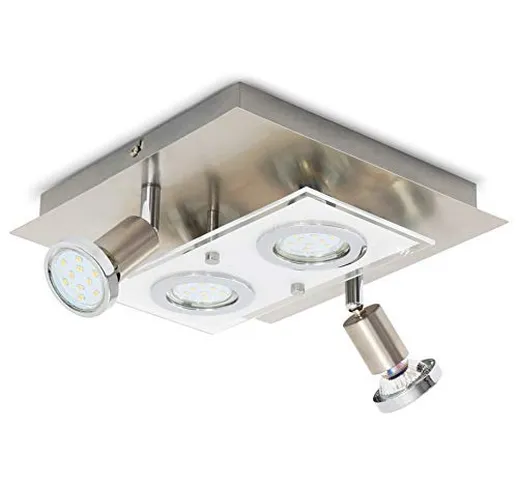 B.K.Licht Plafoniera LED da soffitto, 2 luci fisse e 2 luci orientabili, include 4 lampadi...