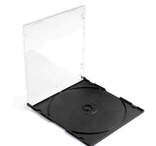 Flexzion Custodie pacco da 100 CD jewel DVD slim sottili 5 mm, Porta DVD in plastica trasp...