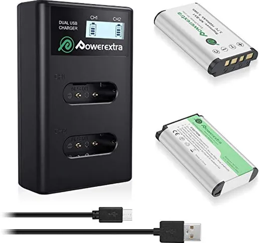 Powerextra 2 x Batteria di ricambio per Sony NP-BX1 + Doppio caricatore per Sony CyberShot...