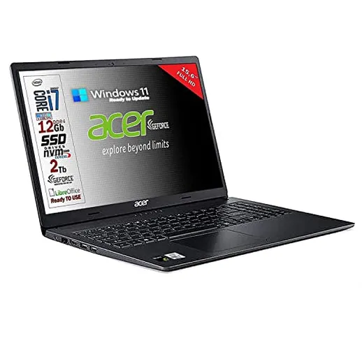 Notebook portatile Acer SSD, Intel i7 1065g7 4 Core, RAM 12GB DDR4, SSD PCI NVMe da 1TB +...
