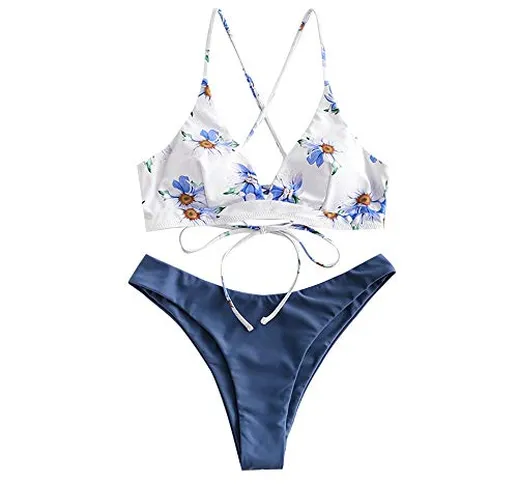 ZAFUL Bikini Set Imbottito con Spalline Incrociate Slip Stampa Floreale per Donna