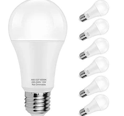 Pursnic Lampadine LED E27, Bianco Freddo 6000K, 13W Equivalenti 100W, Lampadina LED Globo...