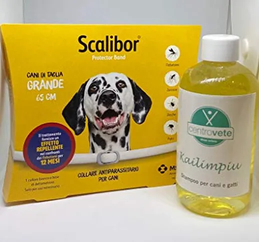 SCALIBOR 65 cm + KAILIMPIU 250 ml – Collare antiparassitario per Cani Contro pulci zecche...