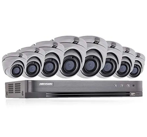 HIKVISION, sistema di sicurezza CCTV con videoregistratore, con 8 telecamere esterne da 5...
