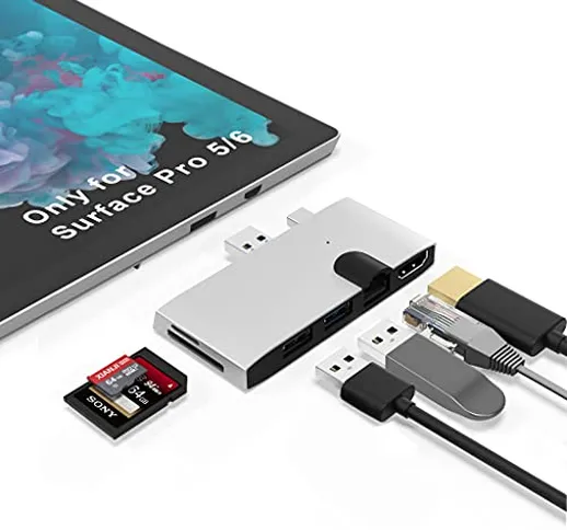 Rytaki Hub USB Surface Pro 5/Pro 6 Docking Station, con Porta Ethernet, HDMI 4K, 2 Porte U...