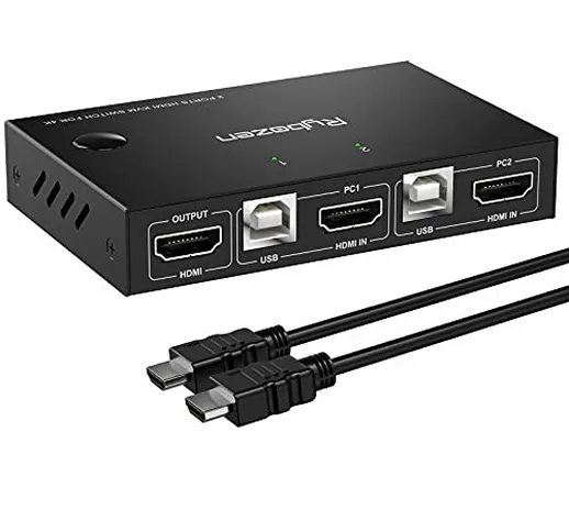 Rybozen HDMI KVM Switch USB 2 Porte,4K @ 30Hz KVM Commutatore 2 in 1 out,1 tastiera, mouse...