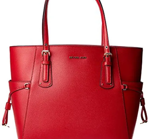 Michael Kors Voyager Crossgrain Leather Tote - Borse Donna, Rosso (Bright Red), 15.8x27.9x...