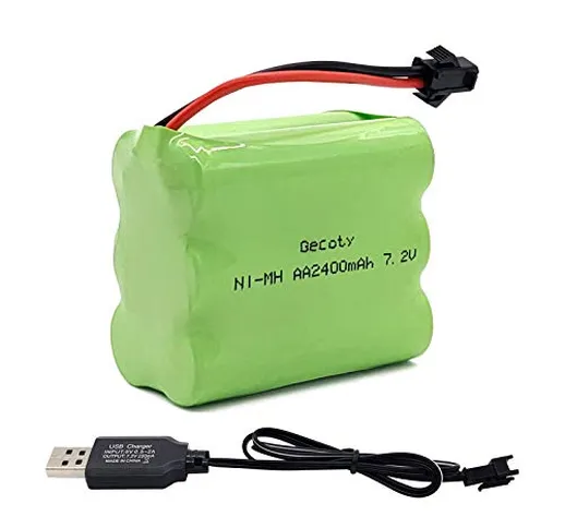 Gecoty® Batteria RC NiMH 7.2V, 2400mAh batteria AA ricaricabile con cavo di ricarica USB e...