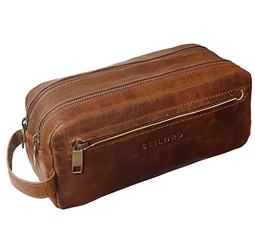 STILORD Beauty Case Uomo in Pelle Borsetta da viaggio Astuccio Trousse da bagno e palestra...