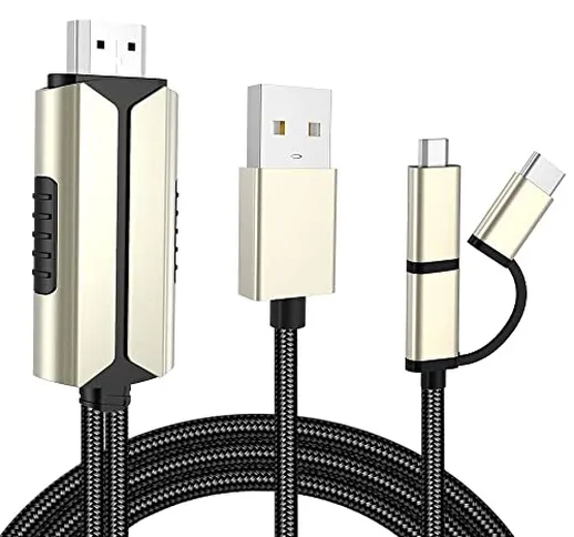 Cavo Phone a HDMI, neefeaer 3 in 1 Tipo C/Micro USB/OS a Adattatore HDMI, compatibile con...