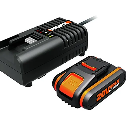 Worx WA3601 Kit 1 Carica Batteria Rapido + 1 Batteria Power Share 20V/2.0Ah agli Ioni di L...