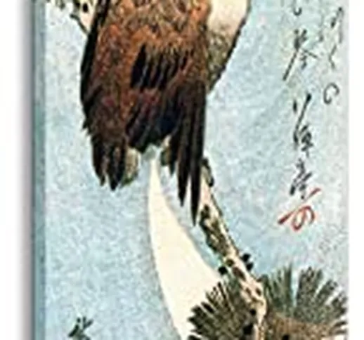 Quadro Hiroshige Gufo su Ramo di Pino 1832 - Stampa su Tela Canvas Intelaiata - 30 x 90 cm