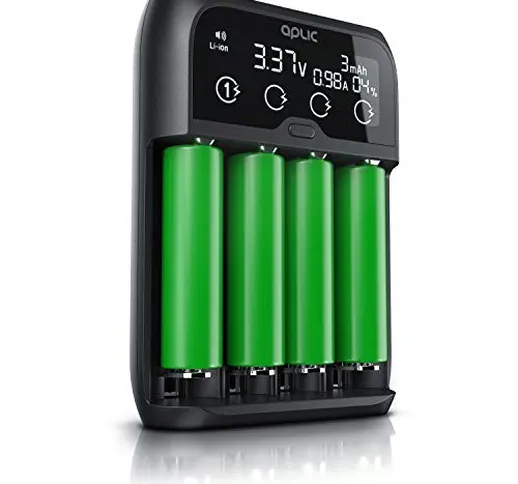 Aplic - Caricabatterie universale batterie litio Li-ion NI-MH NI-Cd LiFePo4 18650 AA e AAA...