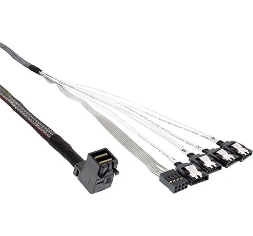 InLine® 21977 Cavo Mini SAS, SFF-8643 a 4X SATA e Side Band, 0.5 m, Connettore 90°, Nero