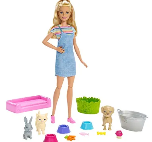 Barbie Cuccioli Cambia Colore, Playset con Bambola e Due Cuccioli che Cambiano Colore con...
