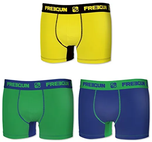 Set di 3 boxer in cotone Freegun da uomo Verde/Blu/Giallo M
